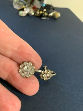 Crystal Flower Earrings - Silver Tone
